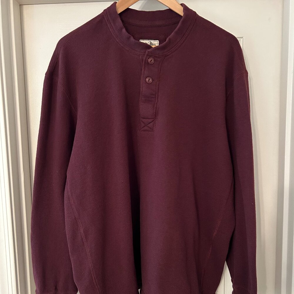 Eddie Bauer Sport Shop tshirt mens XXL maroon henley waffle knit long sleeve